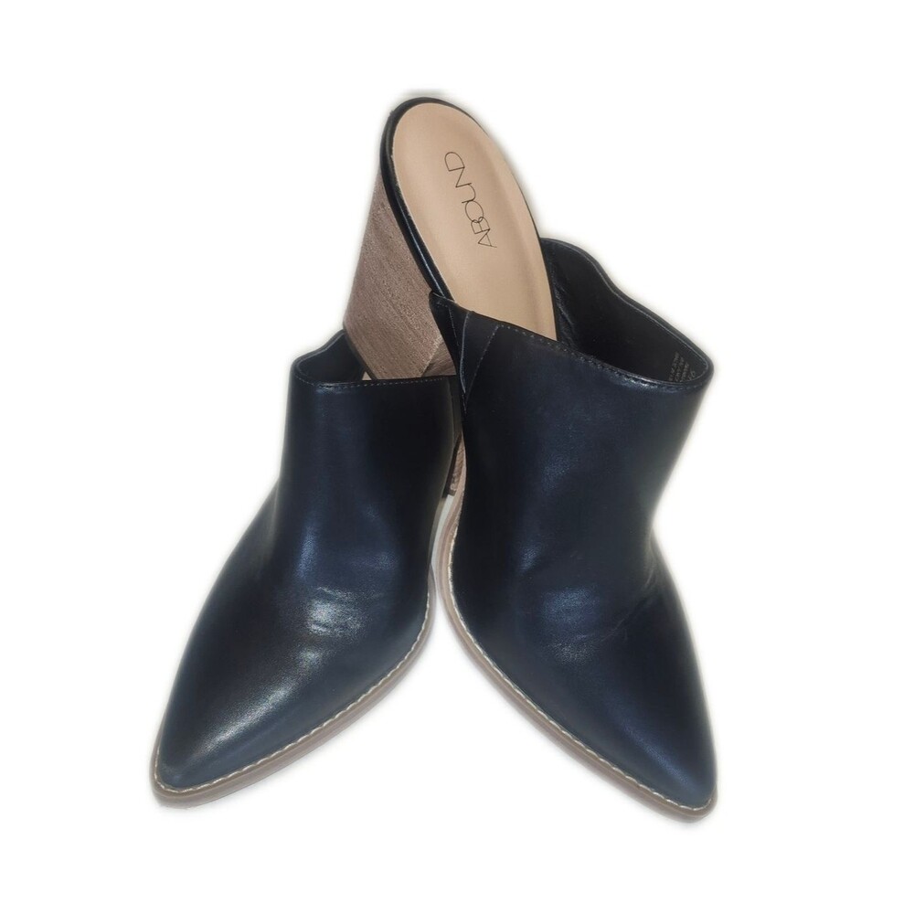 Abound Black Faux Leather Stacked Heel Pointed Toe Booties, 9.5